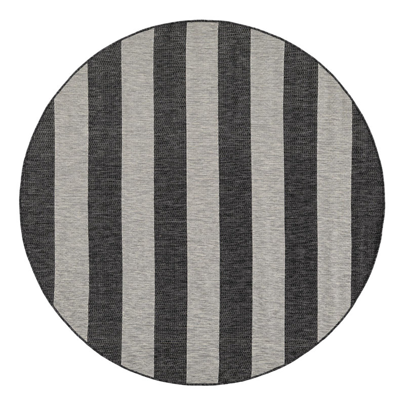 Hay Bale Striped Charcoal Gray/Gray Indoor / Outdoor Area Rug, Round 6'1"