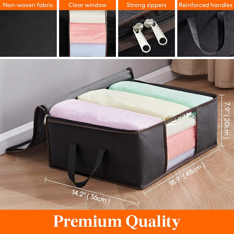 Clothes Storage Bag, Foldable Storage Bins Closet Organizer With Reinforced Handle Sturdy Fab, Black