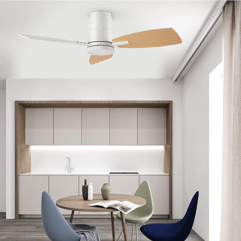 2pcs 42inch Led Flush Mount Ceiling Fan With Light Kit Included, White