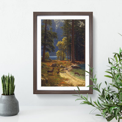 Group of Deer Beside a Lake by Albert Bierstadt - Framed Print