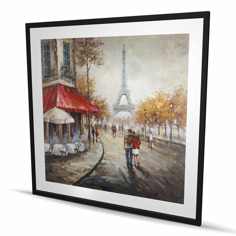 Couple marchant dans la rue Paris - impression encadrée avec passe-partout