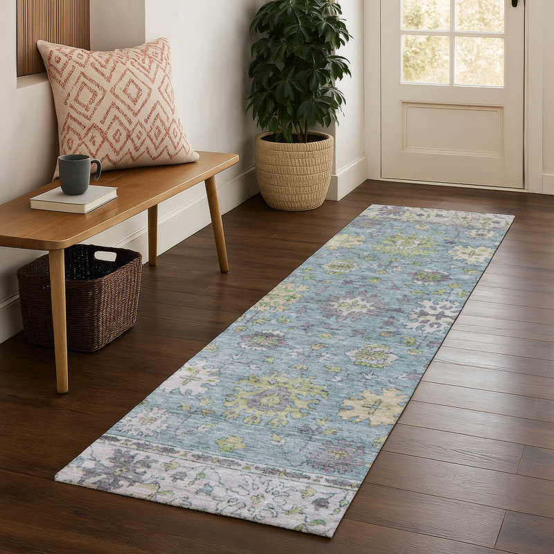 Premium Machine Washable Mayfield AMF2052 Global Rug, Seafoam, 2'3" x 7'6" Runner