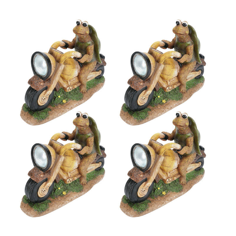 Aspen Creative 5E4E1710868B46D6B99D6FD60DF86959 Four Pack Set, Turtle on a Motorcycle Solar LED Accent Light Statue, 10" Length