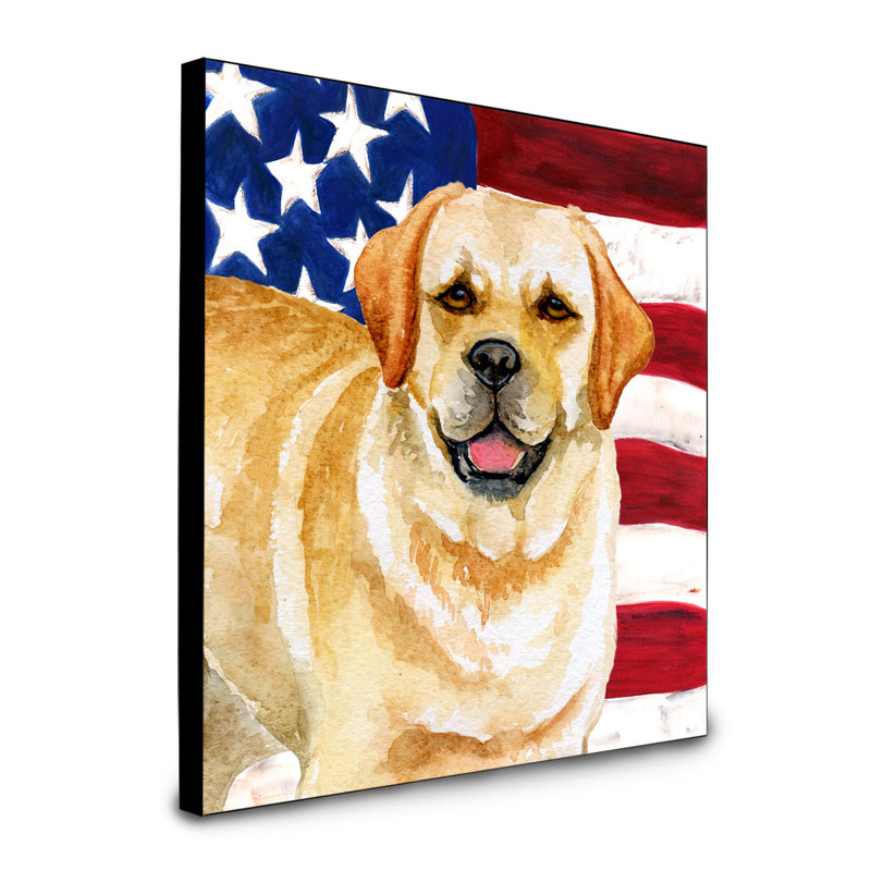 Panneau mural patriotique art Double Down, Golden retriever