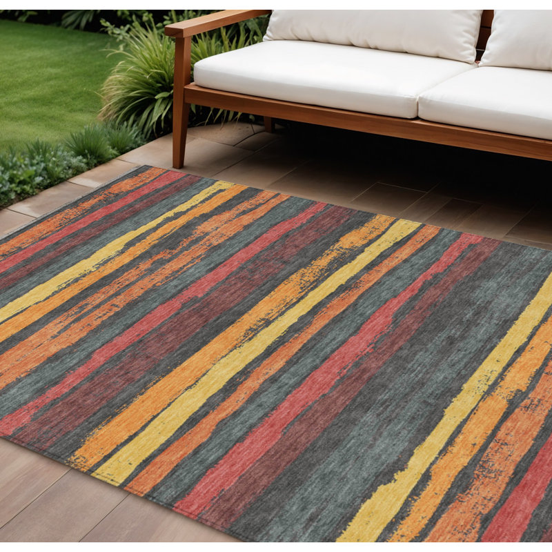 Tapis extérieur lavable rayé gris granit 10 pi x 14 pi