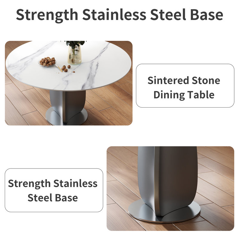 Orren Ellis Sally 59.05" Modern Round Sintered Stone Dining Table With ...