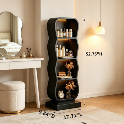 Modern Wavy Storage Rack, High-Capacity Freestanding Display Shelf, Sturdy Load-Bearing Steel Accent Bookshelf, Free of Assembly for Living Room, Bedroom, Entryway & Magazine Storage
