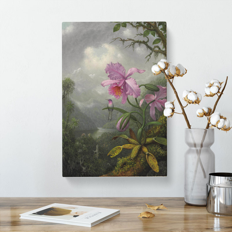 Hummingbird On The Orchid Plant by Martin Johnson Heade - Wrapped Canvas Painting, 50cm H x 35cm W x 3cm D