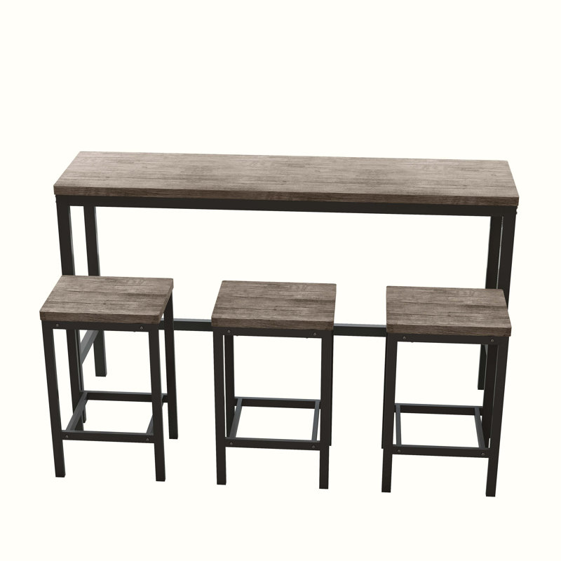 Table de salle à manger de cuisine moderne, ensemble de table de salle à manger longue avec 3 tabourets, Gris clair