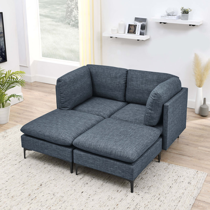 Canapé modulaire rembourré avec pieds en métal, Bleu très foncé