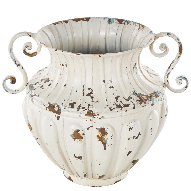 Cole And Grey Metal Vintage Amphora Vase With Brown And Teal Distressing And Scroll Handles