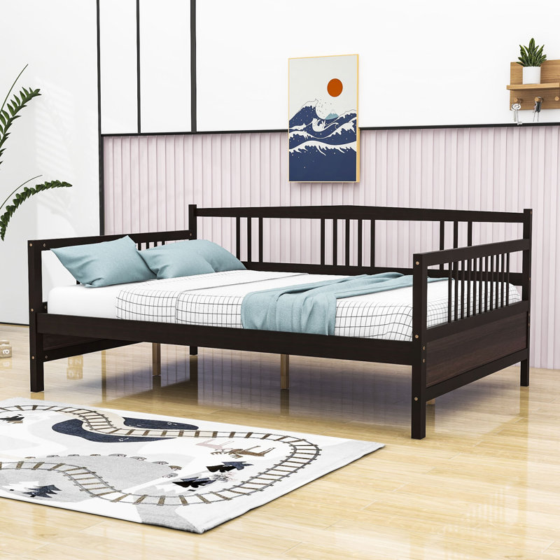 Full Size Wooden Daybed with Slats Support, Espresso