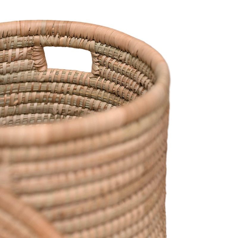 100% rotin naturel tissé à la main, panier rond d'environ 15 po avec couvercle et poignées, organisateur de rangement et de buanderie Boho Farmhouse, fabriqué à la main - artisanat africain authentique