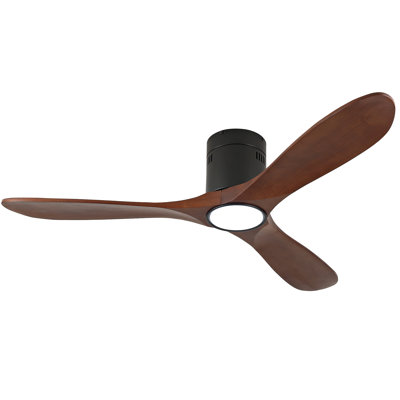 Ventilateur de plafond encastré avec lumière, télécommande, pales en bois massif, à intensité variable, réversible, fonctionnement silencieux, fonction de mise hors tension de la mémoire, conception à profil bas