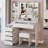 41" Large Size Left Bedside Cabinet Vanity Table+Cushioned Stool, Extra Large Touch Control LED Mirror, 3-color Switch, Multi Layer High Capacity Storage Fashionable Dresser, Suitable For Large Space-544808733