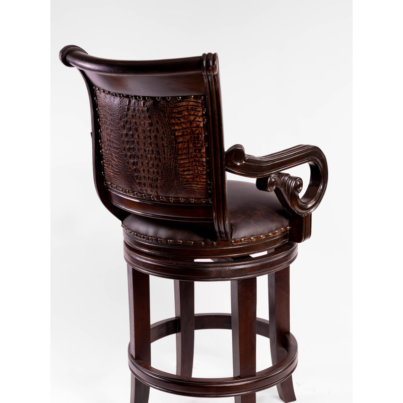 Bethany Swivel Upholstered Stool with Solid Wood Frame, Dark Walnut, Counter Stool (26” Seat Height)