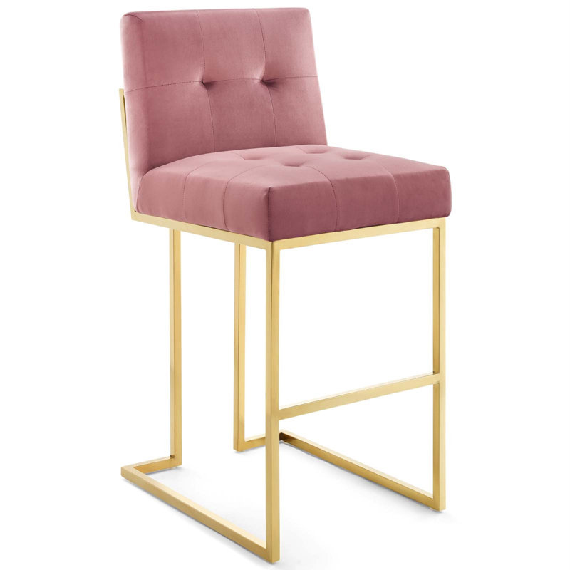 Privy 27.5" Bar Stool, Bar Stool (30" Seat Height), 1, Gold/Velvet Dust Rose