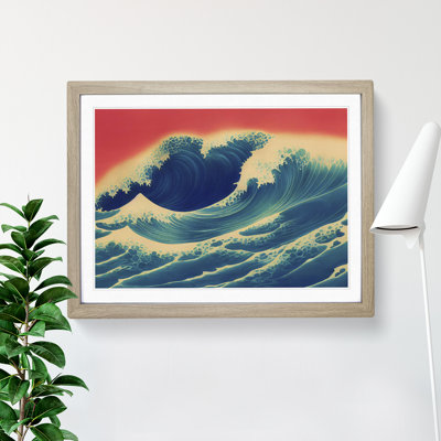 Japanese Wave Sunset 1 Piece Single Picture Frame Wall Art