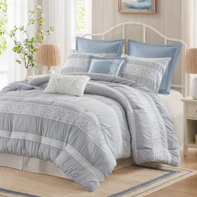 Perryn Blue Vintage Jacquard 7-Piece King Comforter Set
