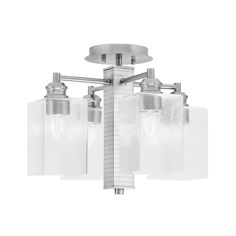 Plafonnier semi-encastré 4 lumières Edge, Clair, Nickel brossé