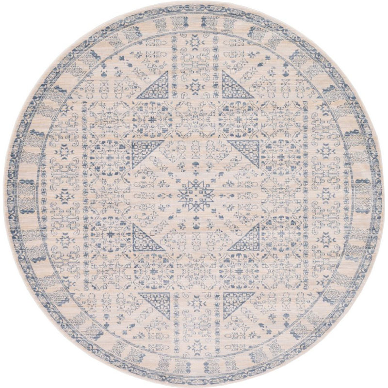 Tapis oriental ivoire / bleu Iyanna, Rond 6 pi