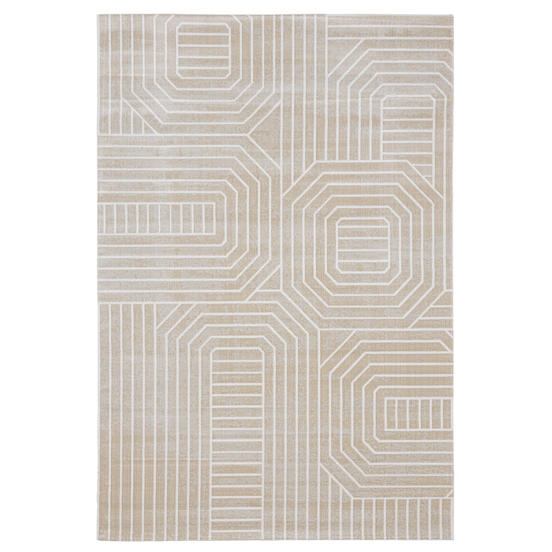 Tapis géométrique rectangulaire en polyester tissé à la machine Kemorah, Rectangle 4 pi x 5 pi 11 po