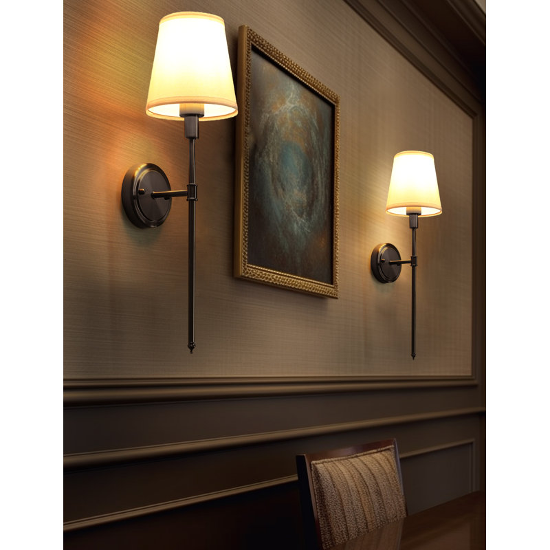 Michaes 1-Light Wall Sconce with White Fabric Shade, Black