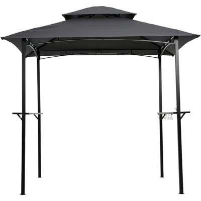 8X5ft Gazebo Replacement Roof Top Cover - Double Tiered Bbq Tent Canopy Protected , Gray, Simple Installation For Outdoor Grill Protected, Water-Repellent Gray Fabric Festival Use