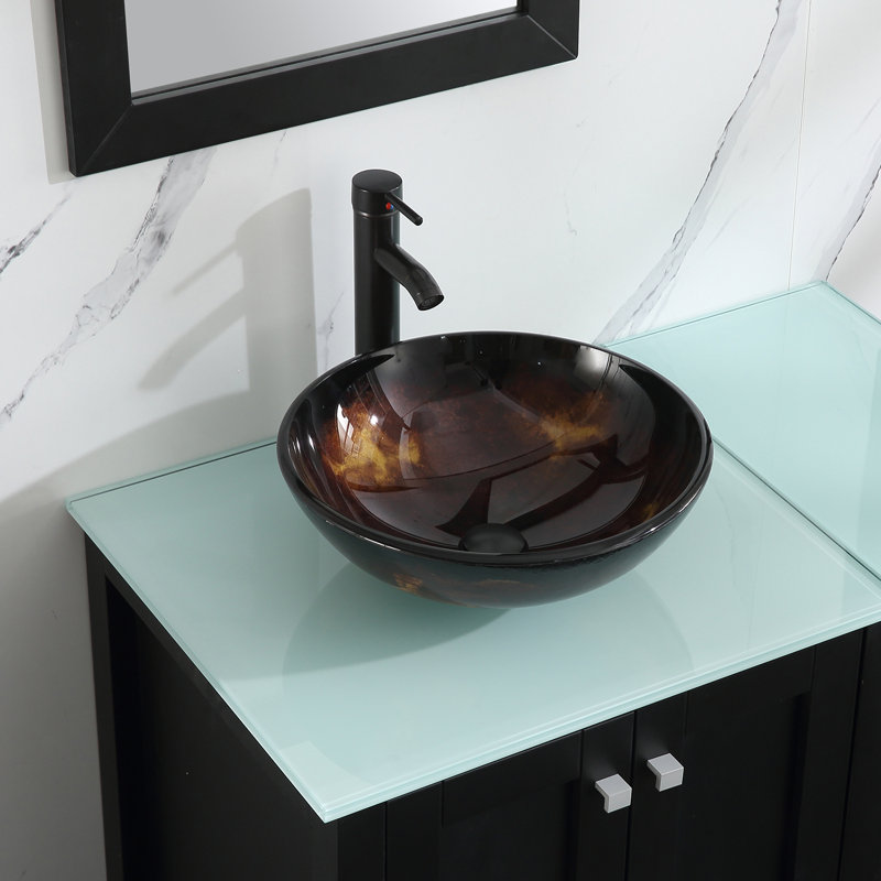 Ensemble de meuble-lavabo simple 37 "avec miroir, Noir, Brun; ambre