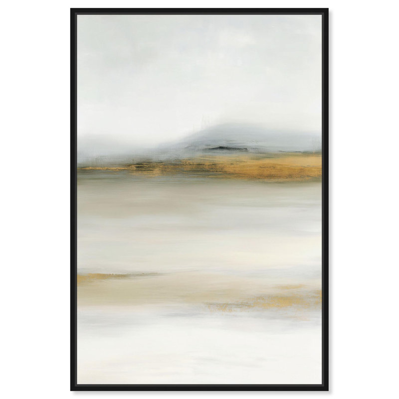 "Misty Expanse II", art abstrait vert par , Cadre flottant noir, H 16 po x l 16 po