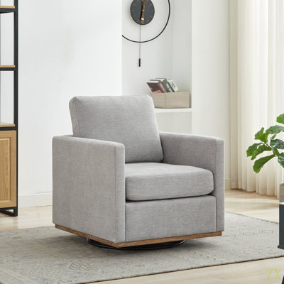 30.7"W Square Upholstered 360° Swivel Accent Chair and Comfy Single Sofa Chair with a Weathered Finished Wooden Base, Club Lounge Reading Armchair for Living Room Bedroom Apartment Nursery.