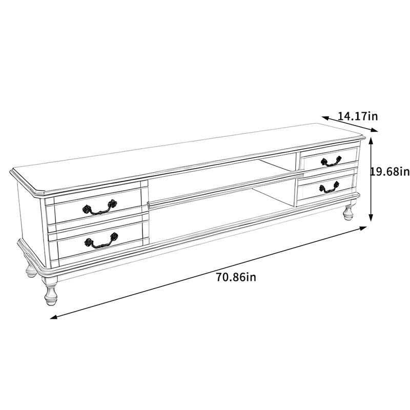 Meuble télé moderne en bois massif, Blanc / Brun, H 19,68 po x L 70,86 po x l 14,17 po