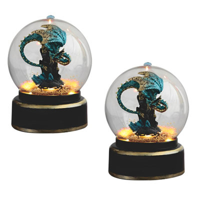 "2-PC Set" ICE ARMOR 7.5"H Aqua Blue Dragon in Air Powered Snow Globe  Statue Sculpture Ornament Decoration Home/Room Decor and Perfect Gift Ideas for Housewarming, Holidays and Birthdays Great Collectible Addition