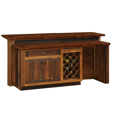 Fireside Lodge Barnwood 7-foot Bar with Standard Cabinet - Artisan Top - Refrigerator Opening on Right