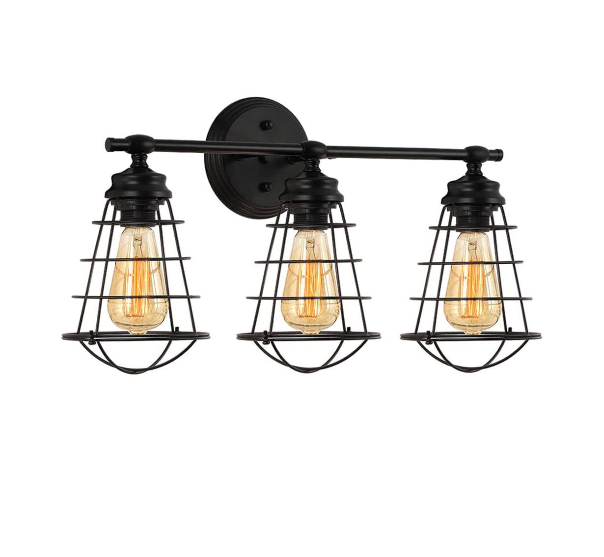 PUUPA 3-Light Bathroom Vanity Light - Industrial Black Water Pipe Steampunk Wall Sconce, E26 Base (Bulbs Not Included)
