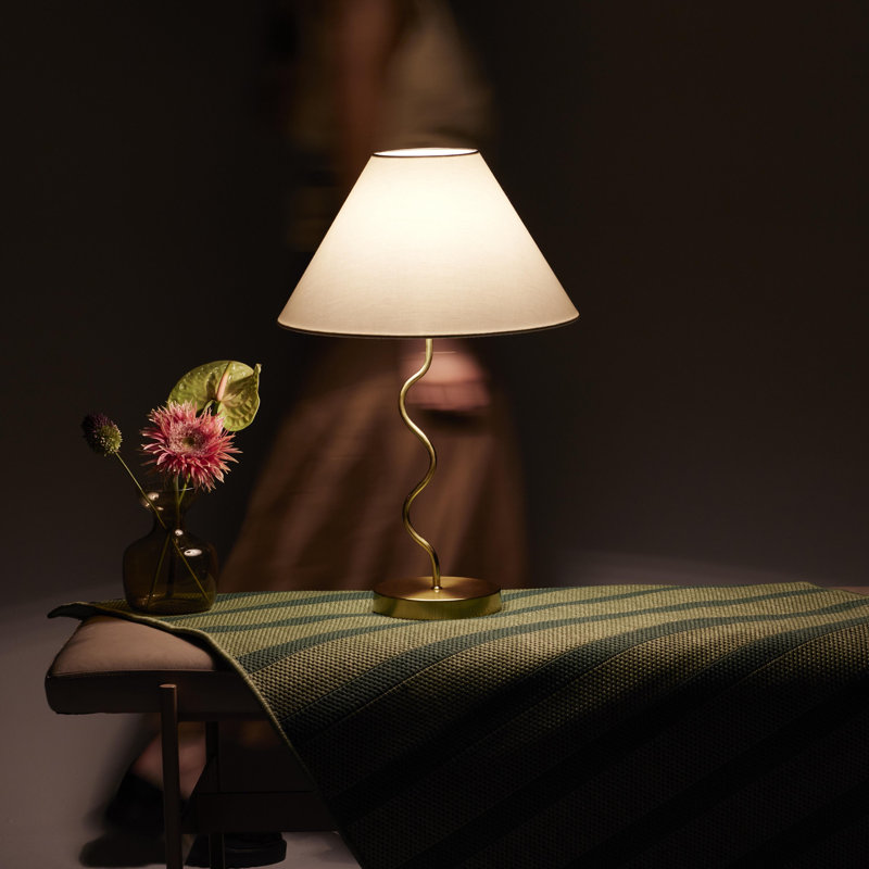 Squiggle 22" LED Table Lamp with Twisting Base and Ivory Empire Shade, Gold