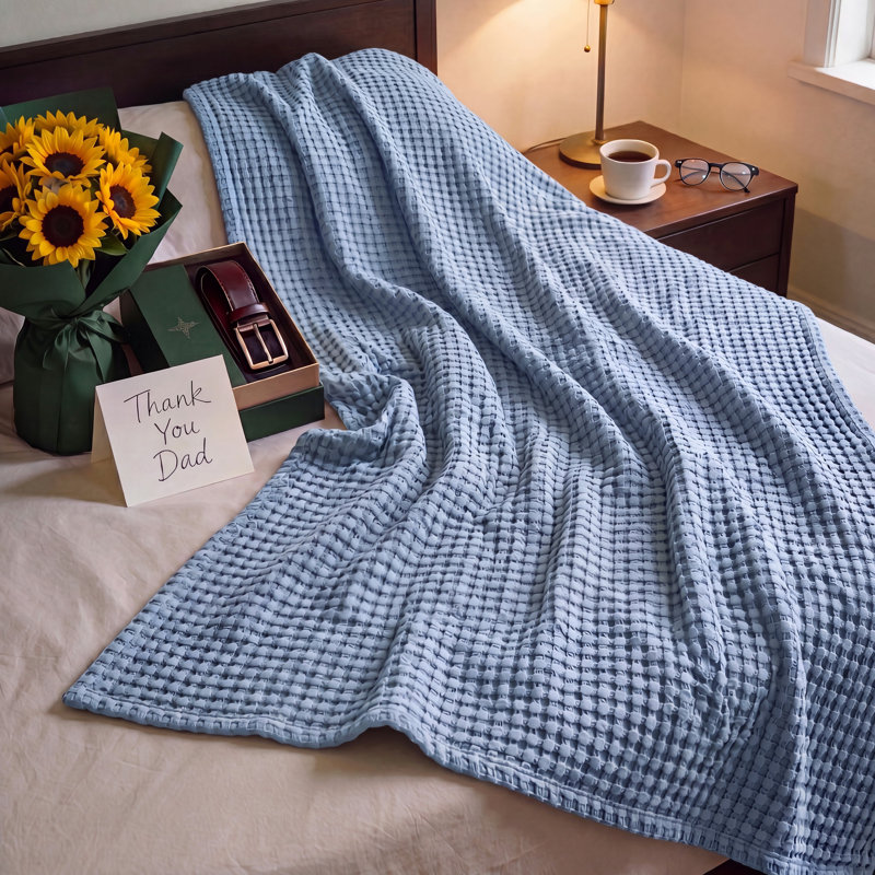 Jeté 100% coton 406 g / m² Literie respirant gaufré GentleSoft ™, Très grand simple, Bleu ciel