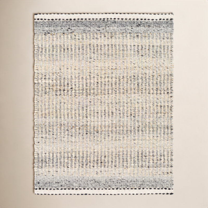 Lessie Striped Handmade Flatweave Wool/Jute Gray/Beige Area Rug, Rectangle 5' x 7'6"
