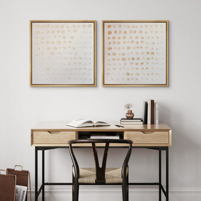 Linear Geometry " Beige And White Abstract Circles Geometric " 2 - Pieces