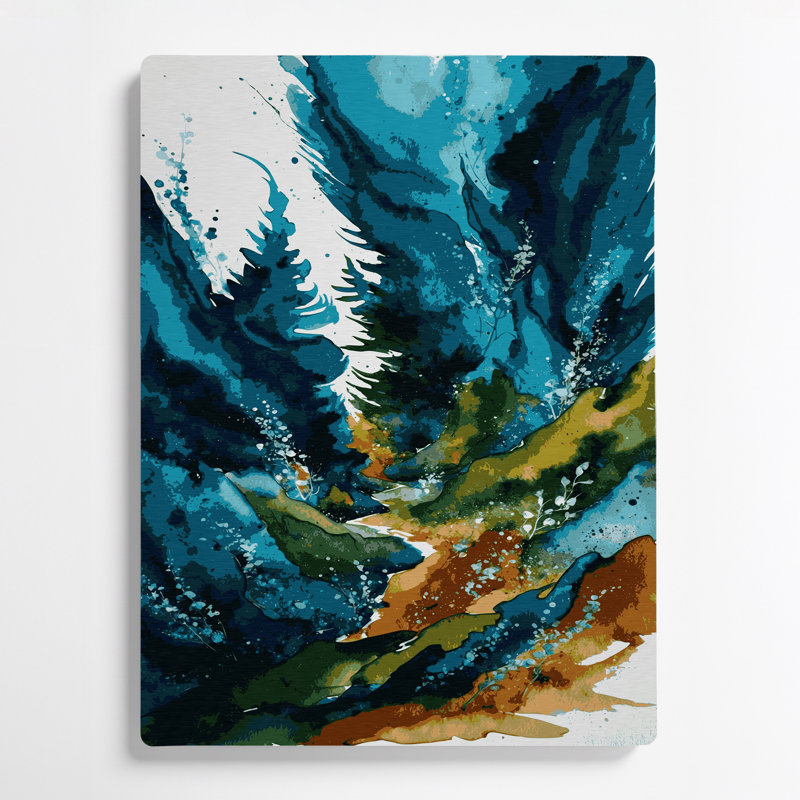 Aquarelle, paysage, 58, art mural en métal vert, H 11 po x l 14 po