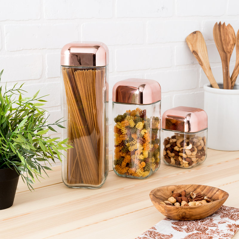 Clear Glass 3-Piece Storage Jar Set with Copper Lids