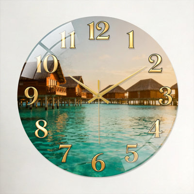 Tropical Resort Modern Decorated Glass Wall Clock Home Decor Art-23.6"