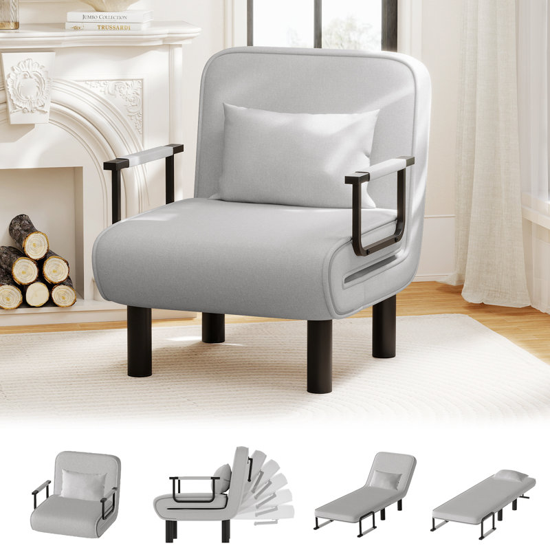 Upholstered 3-in-1 Convertible Line Sleeper Chair, Light Gray