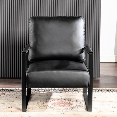 Fauteuil inclinable moderne Mid-Century, métal, cuir PU noir