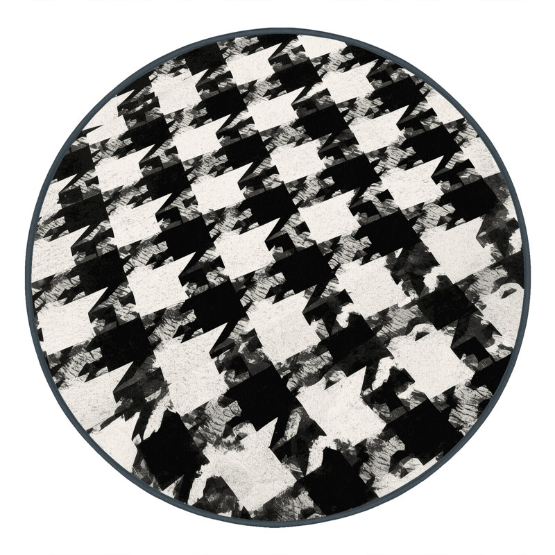 Machine Washable Pavla Preppy Checkered Rug in Black – Black Binding, 4' Round