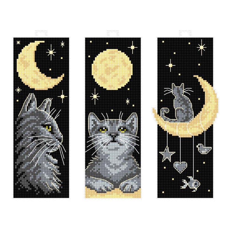 Trousse de signet au point de croix « Chats au clair de lune » par Orchidea 8713