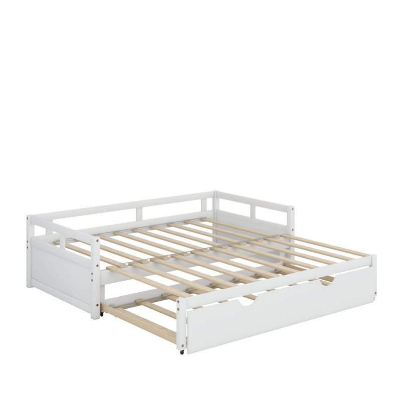 Wooden Daybed With Trundle,Extending Daybed With Trundle, White