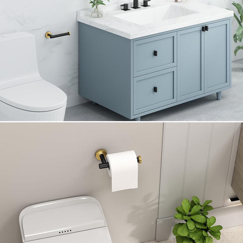 Porte-papier hygiénique mural en acier inoxydable - Distributeur de papier hygiénique noir et doré avec conception semi-ouverte pour un remplacement facile, antirouille et peu encombrant