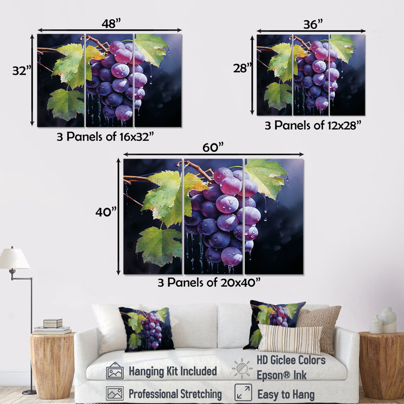Grapes Grace - Wine Wall Art Set, 32" H x 48" W x 1" D