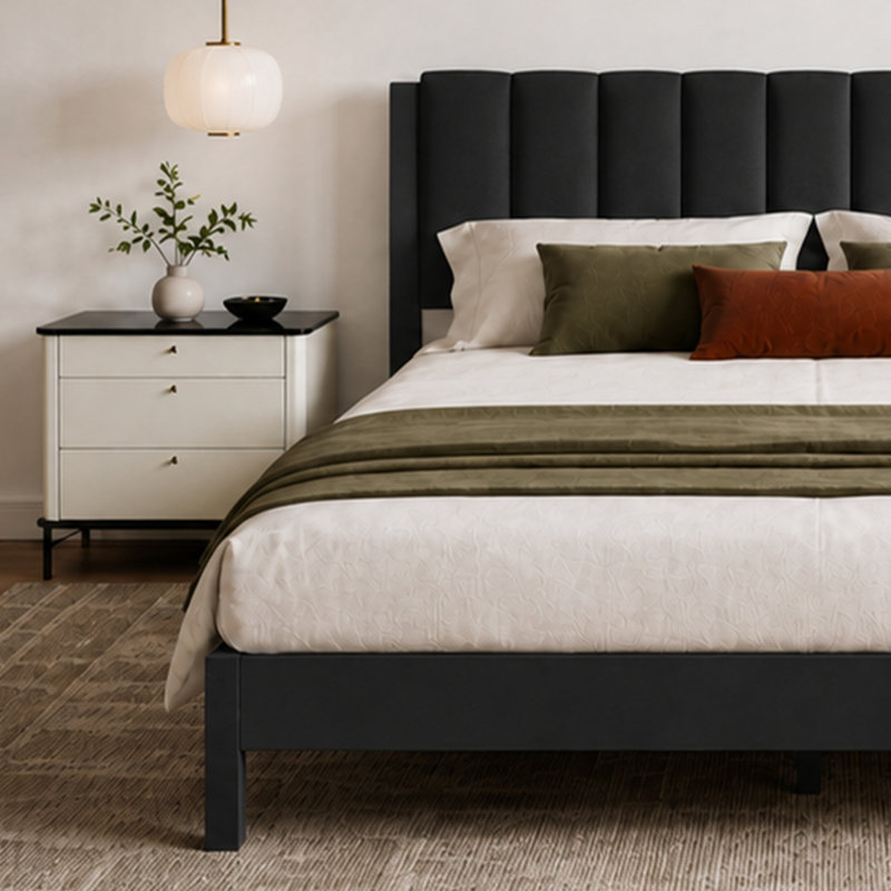 Très grande base de lit tapissier en métal avec tête de lit, Très grand, White